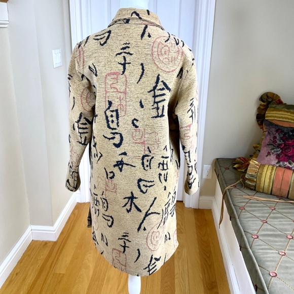 Textured Trench Coat Asian Design Beige Cotton Blend Norm Thompson (S) - Picture 3 of 8